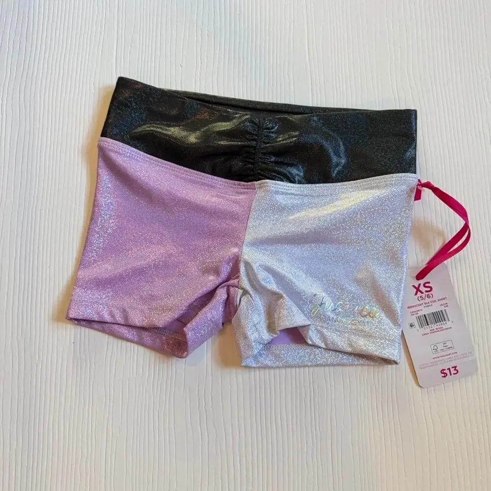 NWT Justice Metallic Colorblock Cinch Waistband Dance Gym Shorts Girls Size XS